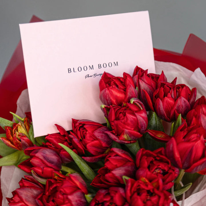 Bouquet 20 double red tulips