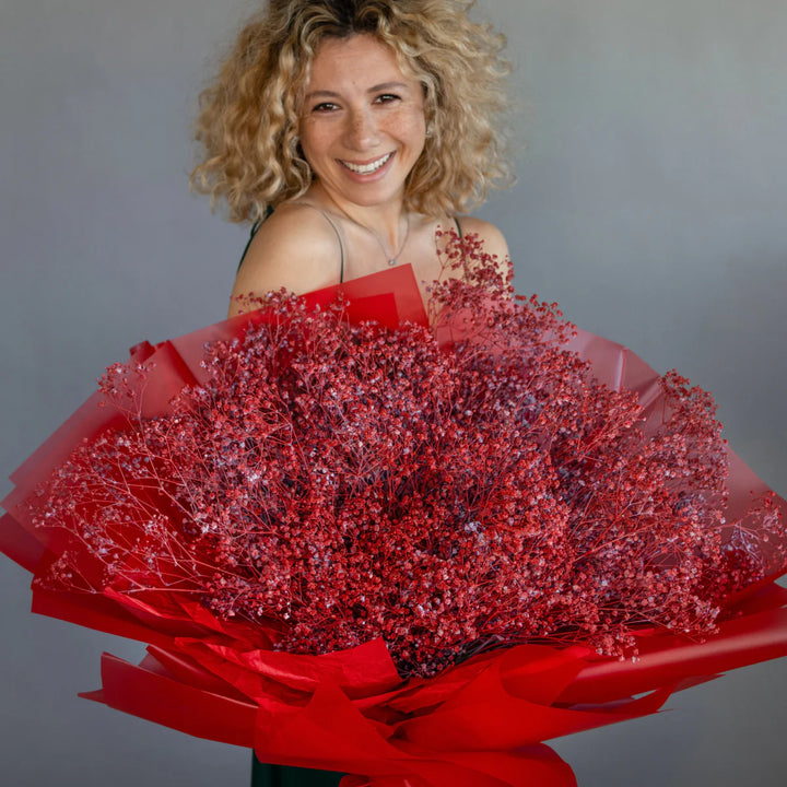 Bouquet 15 red giant baby breath flowers