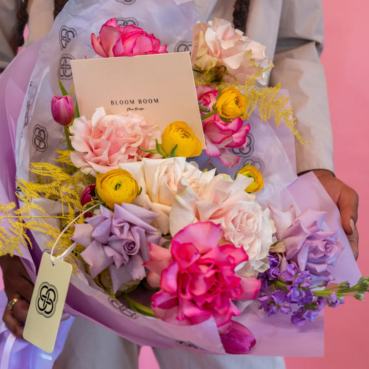 Simple bouquet "Spring Garden" with roses and tulips