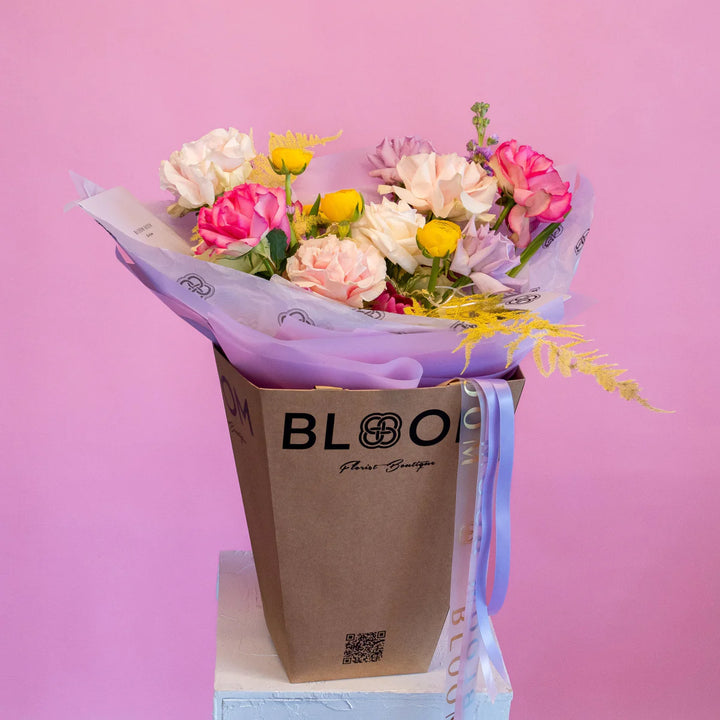Simple bouquet "Spring Garden" with roses and tulips