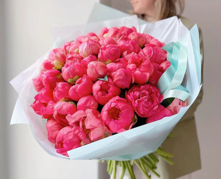 Coral peonies bouquet